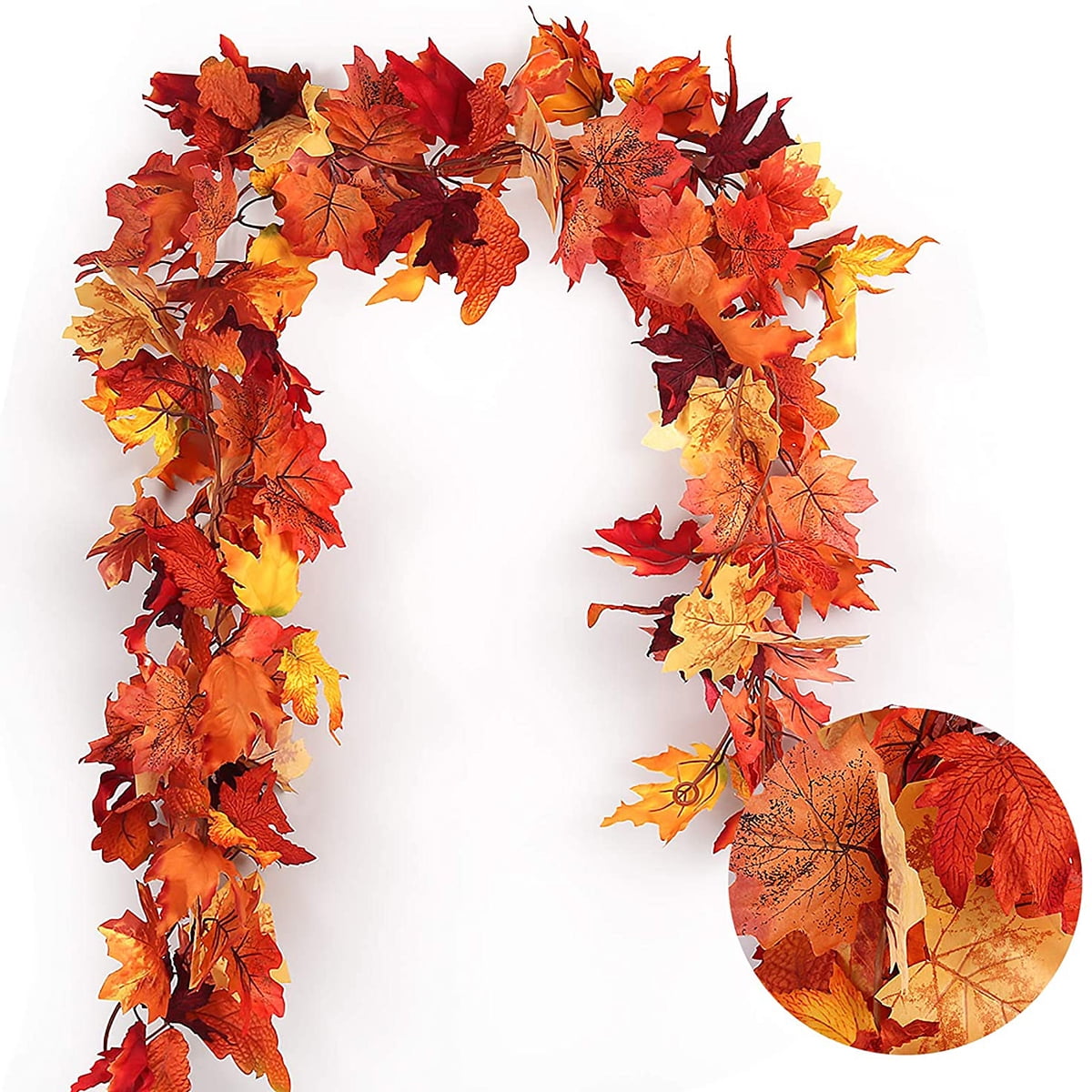 2 Pack Fall Garland Maple Leaf 5.9Ft/Piece Hanging Vine Garland Artificial