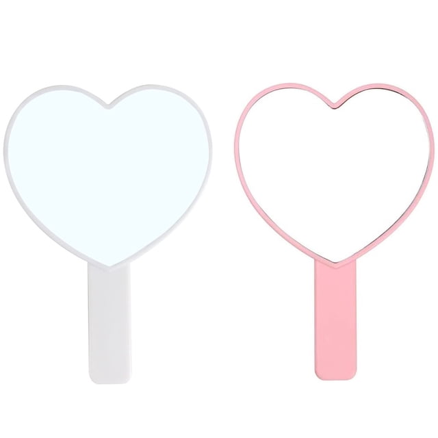 Espejo de mano de viaje en forma de corazón, espejo de mano cosmético con mango