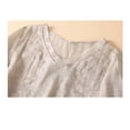 thumbnail image 4 of DuoJiaJ Women's V Neck And Linen Embroidery Loose Retro Literary And Fashionable Top Short Sleeved T Shirt Women's Linen Shirts Beige XL, 4 of 4