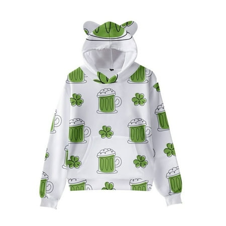 

THE WILD General Children s Sweater St Patrick s Print Cute Cat Ear Hat Long Sleeve Sweater