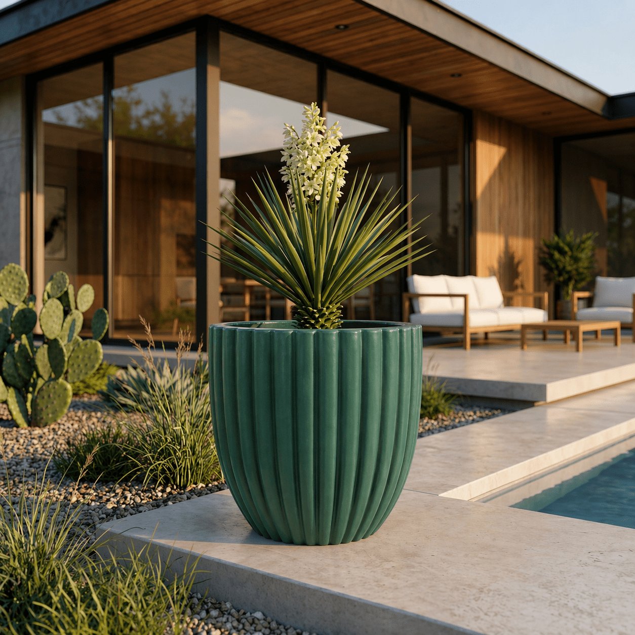 Ecobo 15.7" Tall, Eco-Friendly Round Pot Planter, Cocoa Indoor/Outdoor use, Durable, Versatile & Lightweight, Designed by Brazilian Artisans, Contemporary All-Weather Design – Green