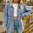thumbnail image 5 of Lovskoo Women's Spring Long Sleeve Denim Jean Jacket Button Down Shirt Distressed Casual Turndown Outwear Pocket Regular Oversized Botton Jacket Tops Blue, 5 of 9