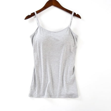 EHTMSAK Women Camisole with Built-in Bra Cup Strap Supportive Padded Tank Top Layering Cami Undershirt for Yoga Gray L