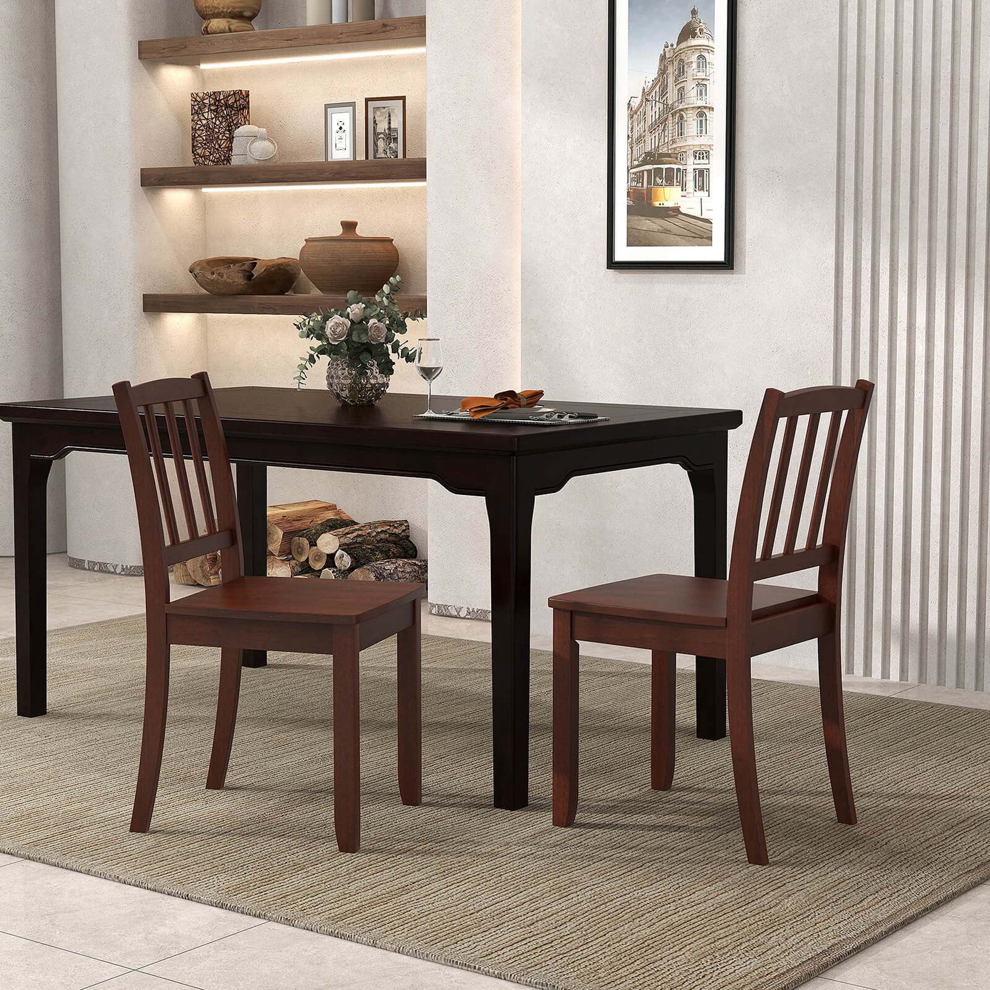 Costway Wood Dining Chair Set of 2 with Rubber Wood Legs Curved Backrest for Kitchen Brown