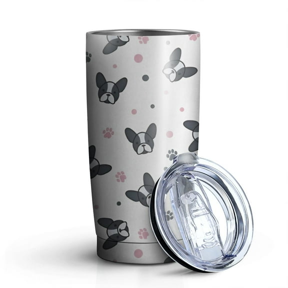20oz Tumblers French Bulldog Stainless Steel Vacuum Insulated Double Wall Travel Tumbler Cups Mug with Lid and Straw,Cleaning Brush for Cold & Hot Drinks