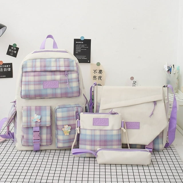 4 In 1 Pcs Set Canvas Backpack Junior High School Bags for Teenager Girls Sac à dos scolaire