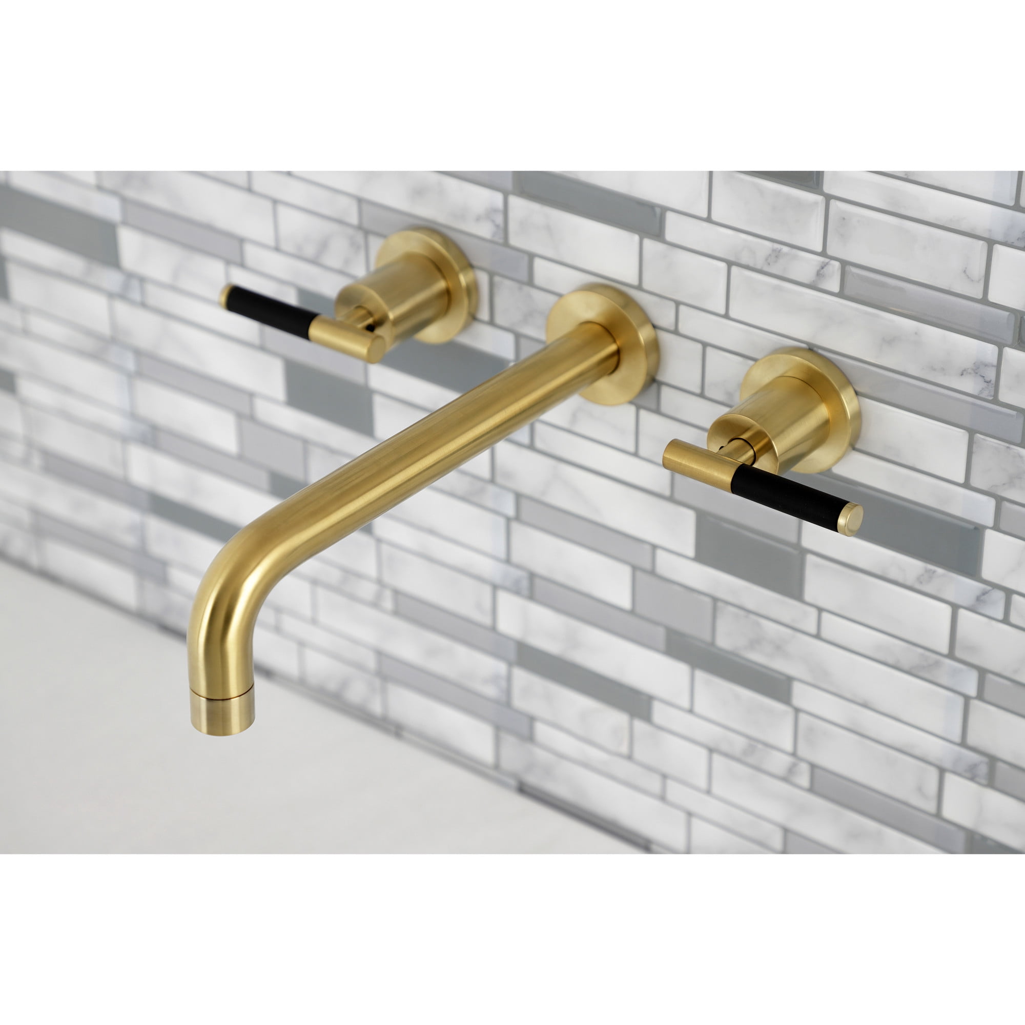 Kingston Brass KS8027CKL Kaiser Two-Handle 3-Hole Wall Mount Roman Tub Faucet in Brushed Brass