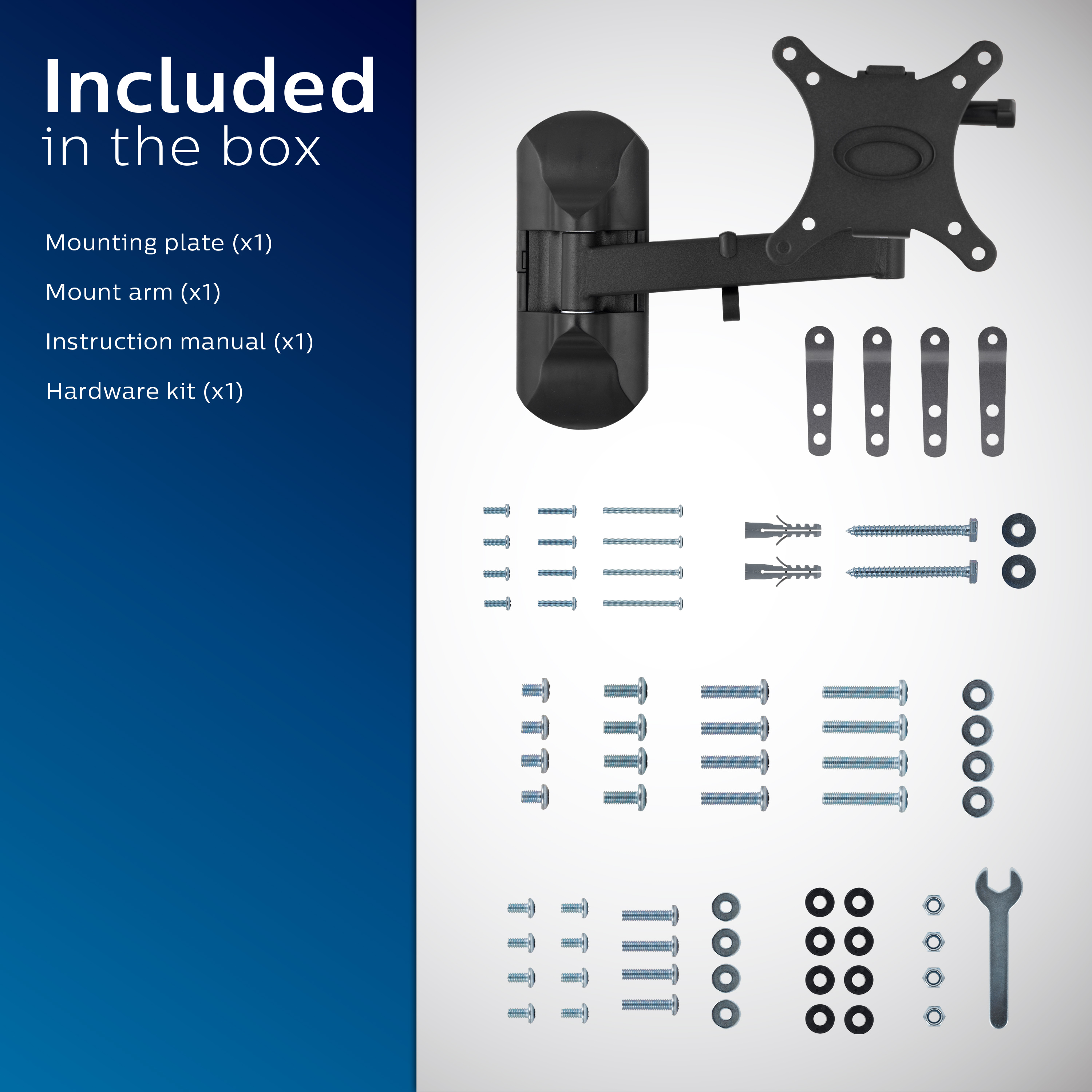 Philips Full Motion TV Wall Mount, Fits 55 inches, Holds 55lbs, SQM9222/27