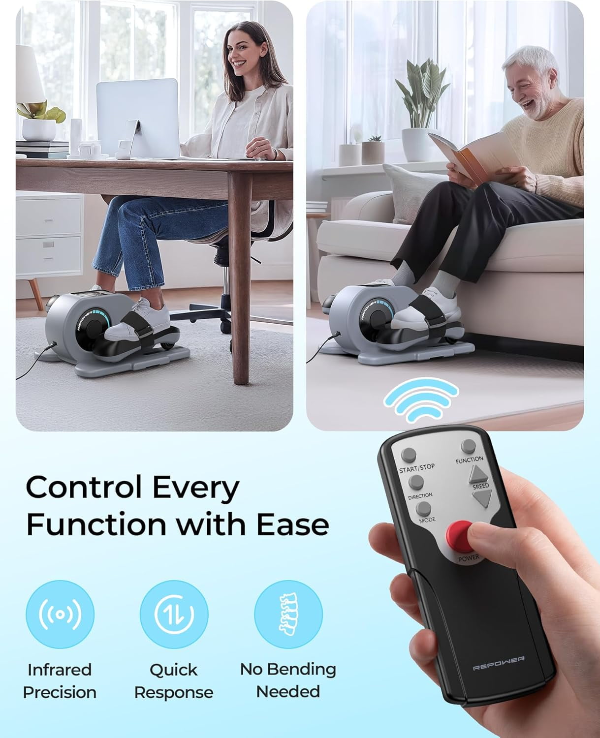 UPGO Under Desk Ellipticals Electric, Elipse Leg Exerciser Fully Assembled, Pedal Exerciser with Remote Control & Non-Slip Pedals & Pull rope