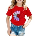 thumbnail image 5 of CPNG Girls Sunflower Shirts Cute Summer Crew Neck T-Shirt Floral Graphic Short Sleeve Tees Tops Casual Loose Tees(Red,6-7 Years), 5 of 5