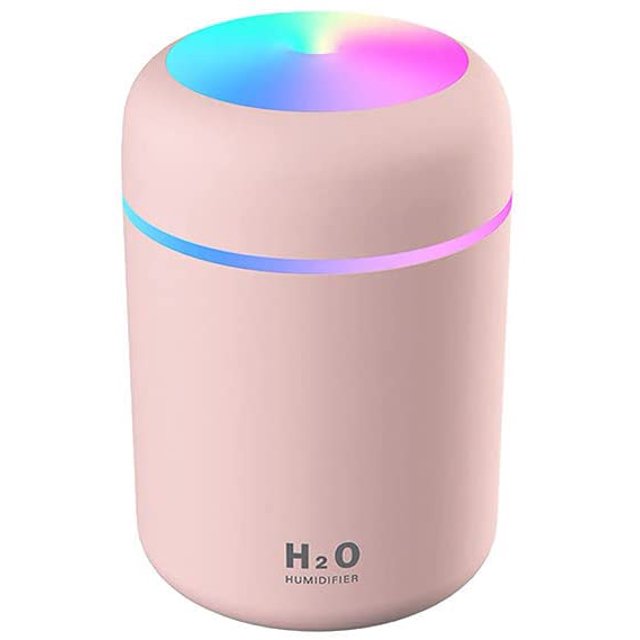 Portable Mini Cute Humidifier USB 300ml with 7 Colors 2 Fog Mode Ultra Quiet Suitable for Home Car Bedroom Office and Travel (Pink)