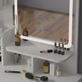 thumbnail image 3 of OXYLIFE Vanity Set with 5 Drawers and Shelves, Makeup Dressing Table with Light Mirror, Cushioned Stool, White, 3 of 5