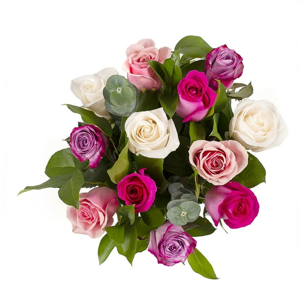 Assorted Pink Roses with Premium Greens, One Dozen, No Vase Walmart