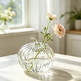 thumbnail image 2 of SLYNSHome Striped Glass Pumpkin Shaped Vase, Mini Hydroponic Flower Container,Clear Decorative Pumpkin Glass Centerpiece For Fall Thanksgiving Indoor Tabletop Home Decor, 2 of 6