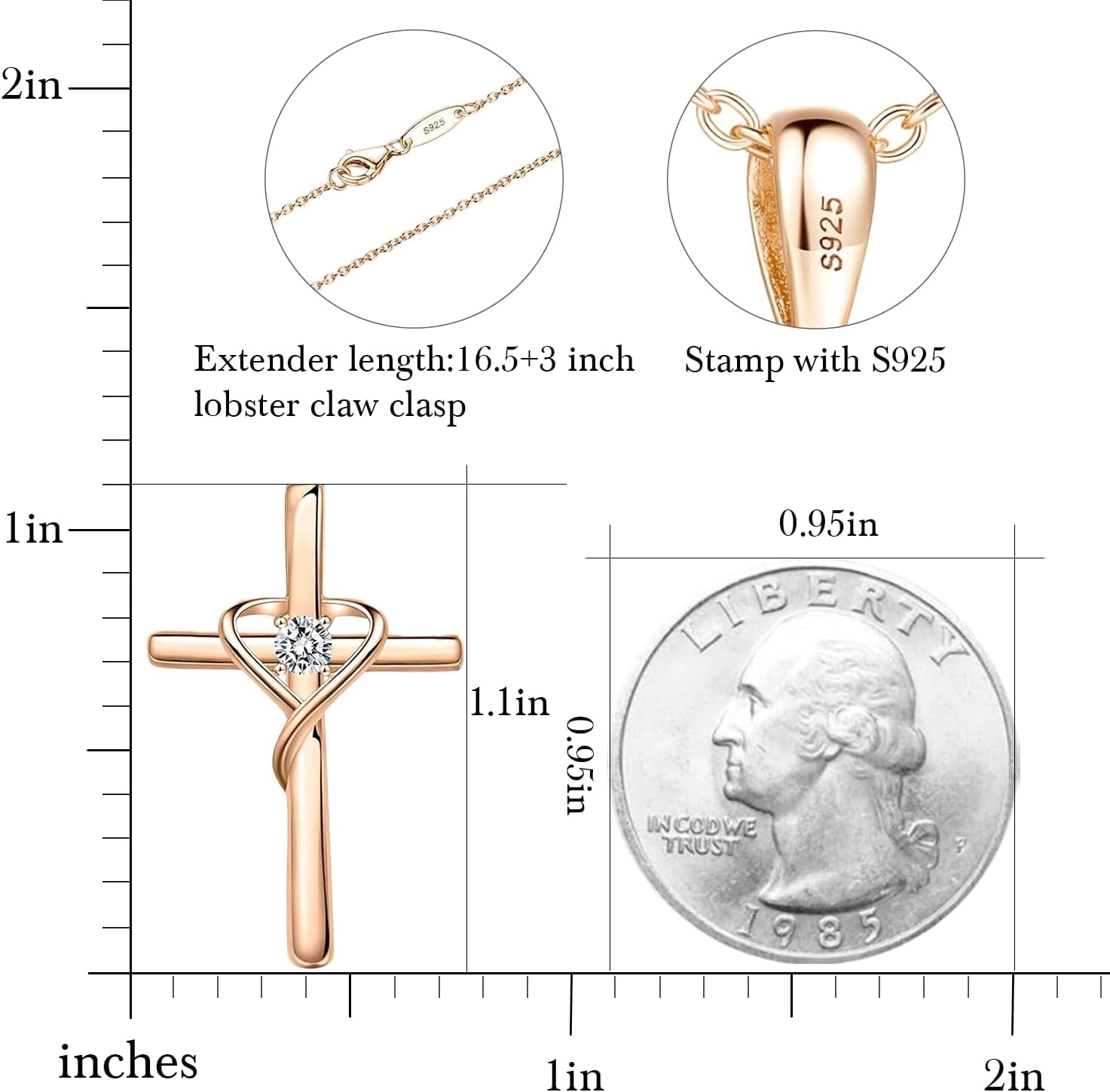Leander 925 Sterling Silver Cross Necklace for Women Men 5A CZ Birthstone Necklaces 14K Gold Plated or Rose Gold Necklace for Easter or Mother's Day