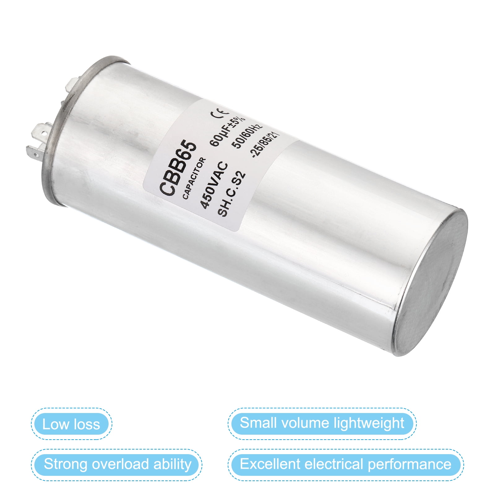 Uxcell CBB65 60uF Run Capacitor,60mfd 1Pcs AC 450V Aluminum Case with 2 Terminal
