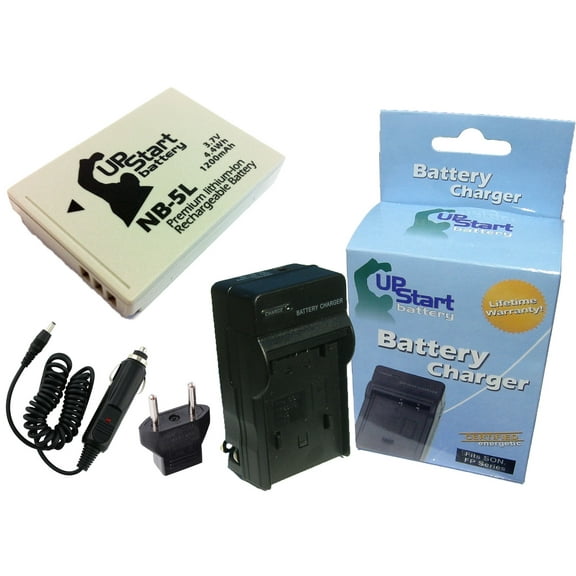 Canon CB-2LX Battery and Charger with Car Plug and EU Adapter - Replacement for Canon NB-5L Digital Camera Batteries and Chargers (1200mAh, 3.7V, Lithium-Ion)