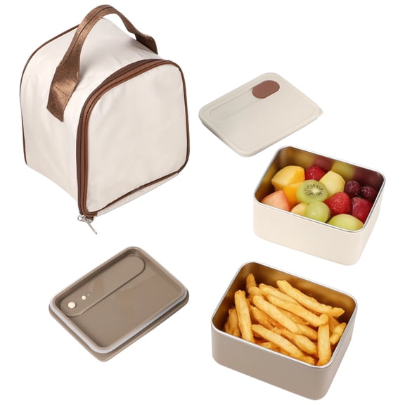 2 Pcs Stackable Metal Bento Boxes Set with Insulated Bag, Leakproof 304 Stainless Steel Bento Box for Youngsters, 23.7 fl oz Food Container for Office, Home, and Outdoor Picnic