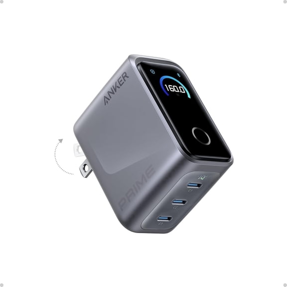 Restored Anker Prime Charger, 160W 3-Port Compact GaN USB-C Charger Block, Smart Display and Touch Control, compatible for MacBook Pro, Laptop, iPhone 17 Series (Refurbished)