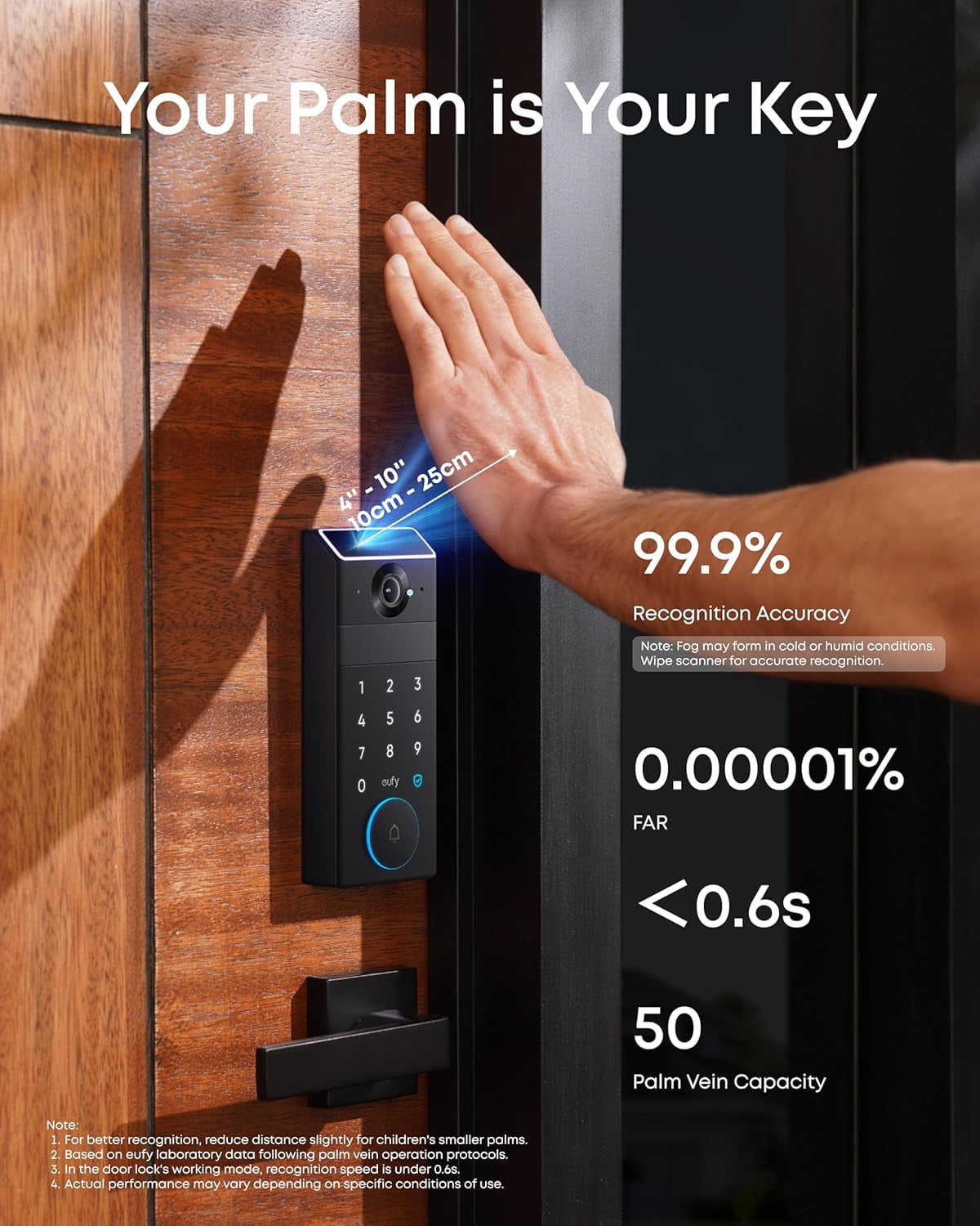 eufy Smart Lock FamiLock S3 With Palm Vein Recognition - Keyless Entry Door Lock for Front Door, 3-in-1 Wi-Fi Keypad Deadbolt+ 2K HDR Camera+ Doorbell, Motion Sensor, No Monthly Fee