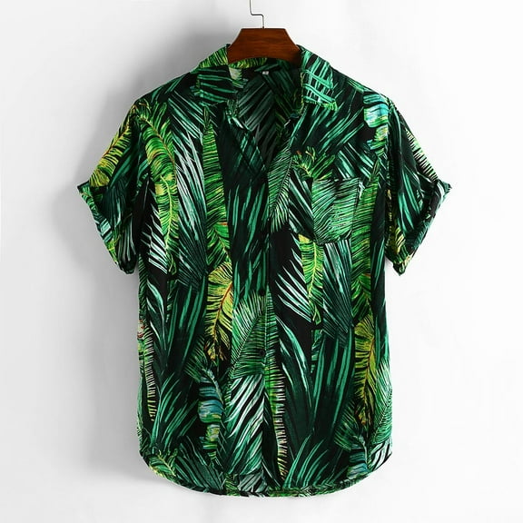 Aayomet Men's Casual Button Down Shirts Beachwear Casual Mens Loose Hawaiian Sleeve Short Big And Tall Shirts For Men Green,3XL