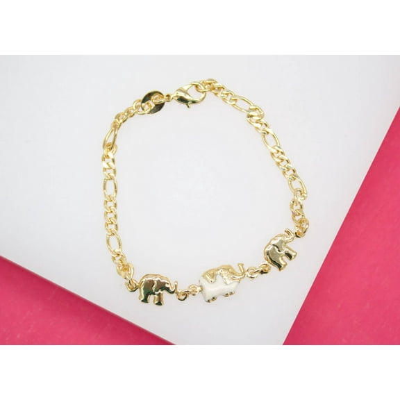 18K Gold Filled Enamel Elephant Figaro Bracelet (XX15)