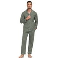 thumbnail image 4 of EA'S SECRET Mens Pajamas Set Soft 100% Cotton Notched Collar Pajamas for Men Long Sleeve Button Down Pjs Mens Sleepwear with Pockets(Army Green,L), 4 of 7