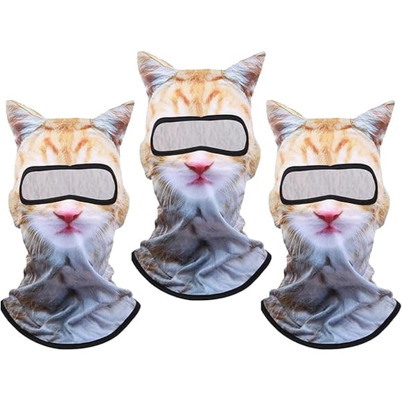 AoVoTo 3 Pack Cat Ski Mask Shiesty Balaclava Funny Sheisty 3D Cute Animal Face Fuzzy Ears Kitty Hood Gift for Outdoor Rave Beige