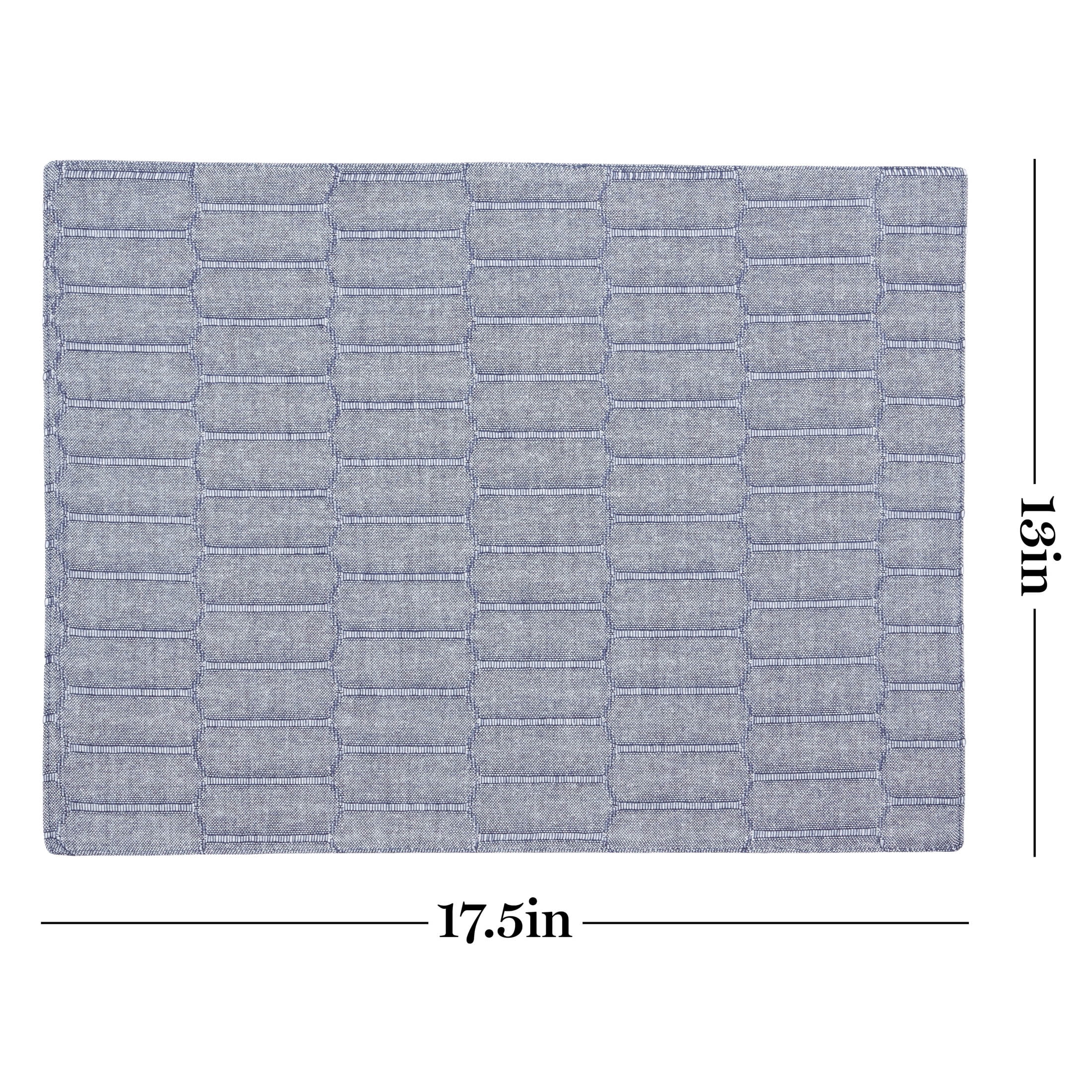 Martha Stewart Honeycomb Modern Farmhouse Reversible Fabric Placemat 4-Pack Set, Blue, 13"x17.5"
