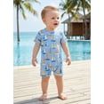 thumbnail image 6 of BemeyourBBs Newborn Baby Boy Summer Clothes Infant Baby Boys Ribbed Romper One Piece Outfit Cute Sailboat Marine Creatures Print Crew Neck Short Sleeve Jumpsuits, 6 of 9