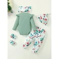 thumbnail image 2 of Zehjuhan Newborn Baby Girl Clothes Hello I'm New Here Letter Romper+Floral Pants+Hat+Headband+Gloves Coming Home Outfits, 2 of 10