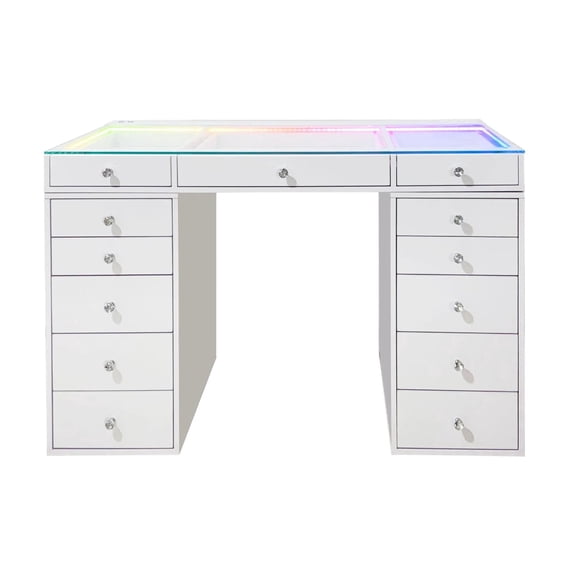 Impressions Vanity SlayStationRadiant Plus 2.0 Vanity Table with RGB Light, Clear Glass TableTop