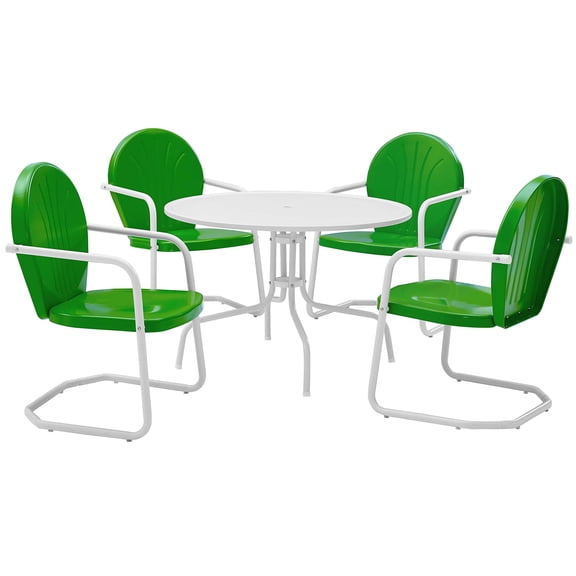 Kingfisher Lane 5 Piece Metal Patio Dining Set in White and Green
