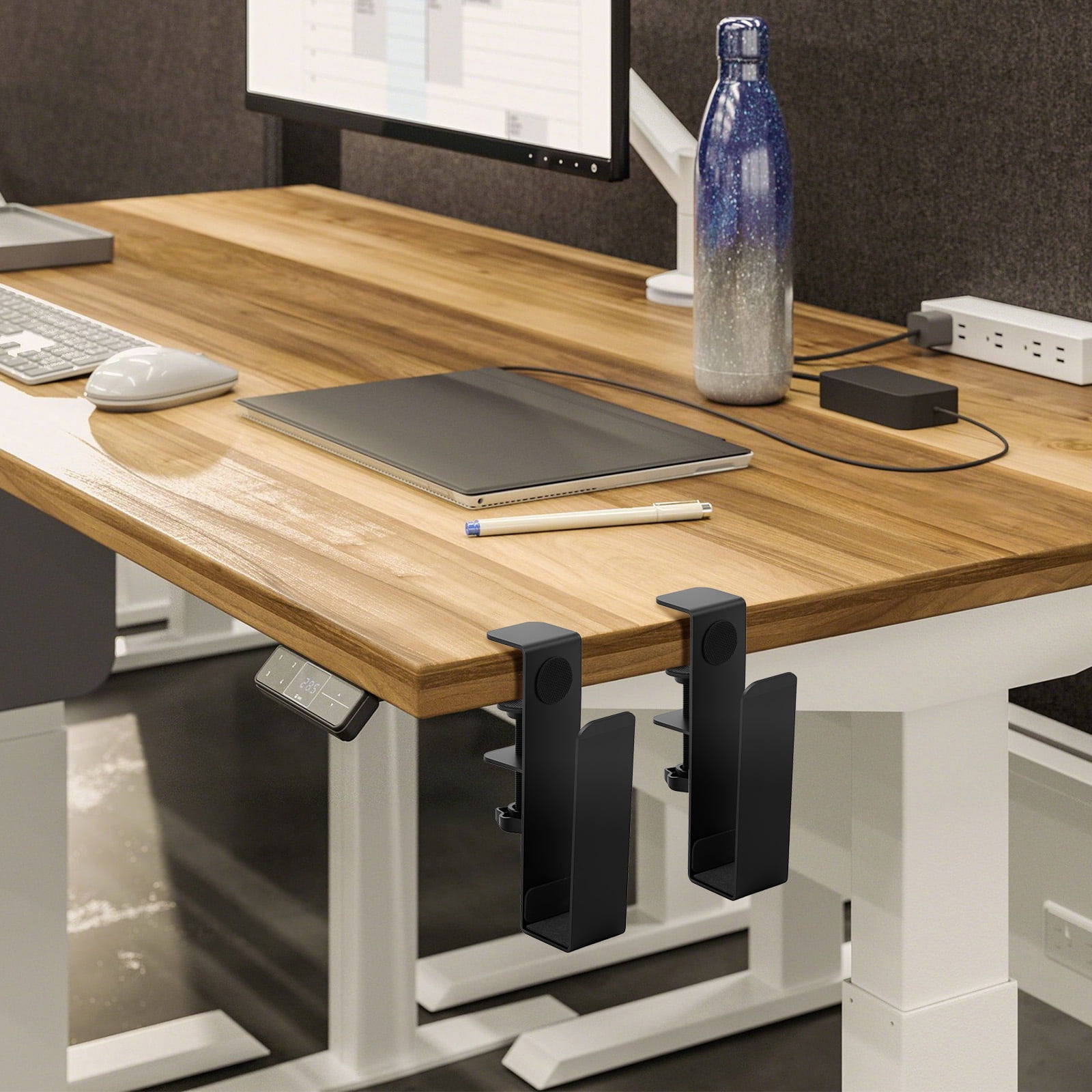 Desk Side Laptop Organizer Titanium Metal Table Side Laptop Mount No Drilling Adjustable Clamp On Desk Organizer for Home Office