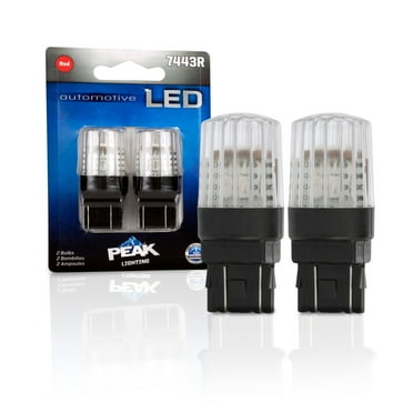 PEAK 7443RLED-2BPP Bright Red LED Bulbs for Turn Signals, Blinkers, License Plate, Car Interior, Brake Tail Lights, Pack of 2