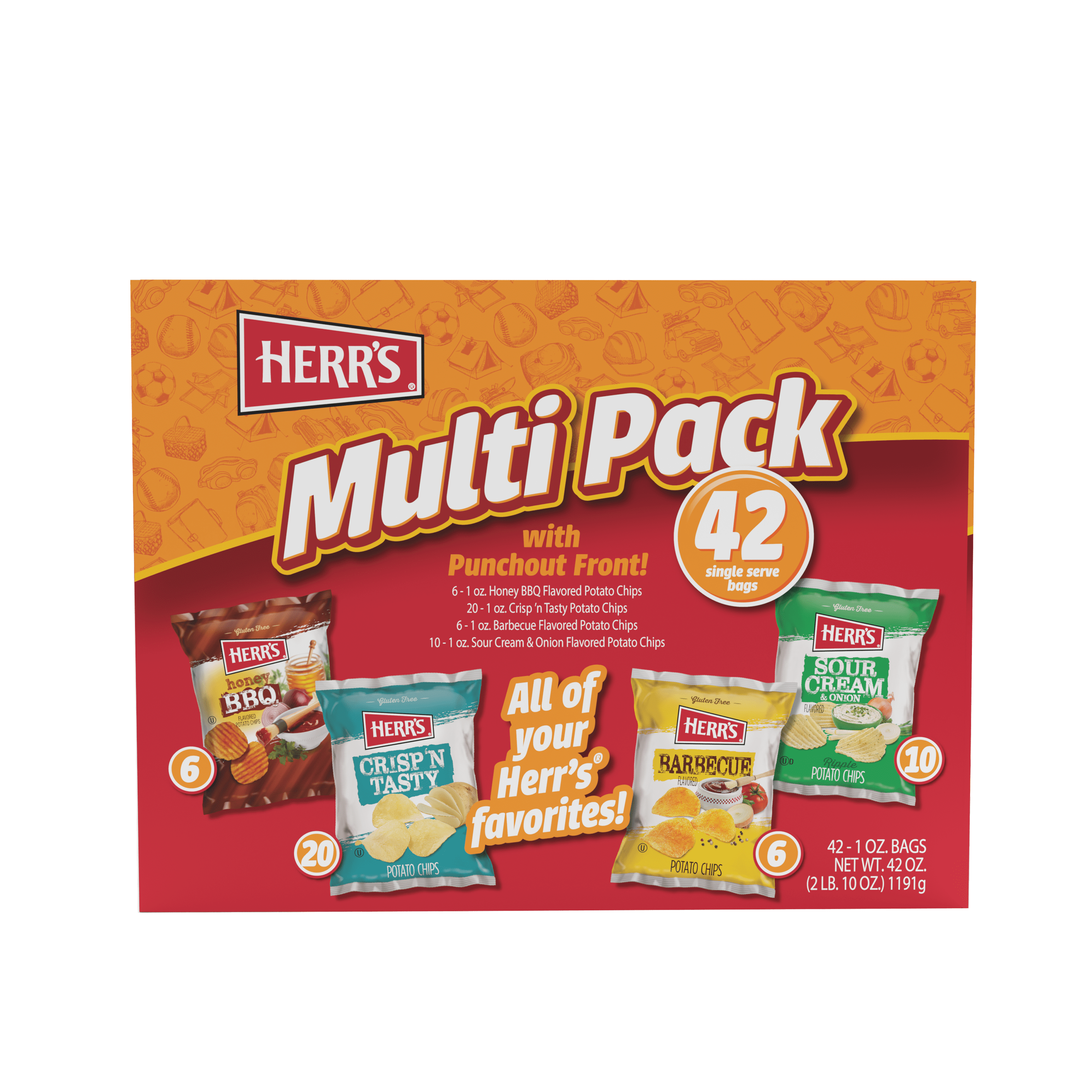 Herr's Potato Chips, Multi Pack, 42 Count, 42 oz