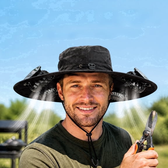 KIBORX Solar Fan Hat with 4 Cooling Fans, USB-C Rechargeable Sun Hat, Black