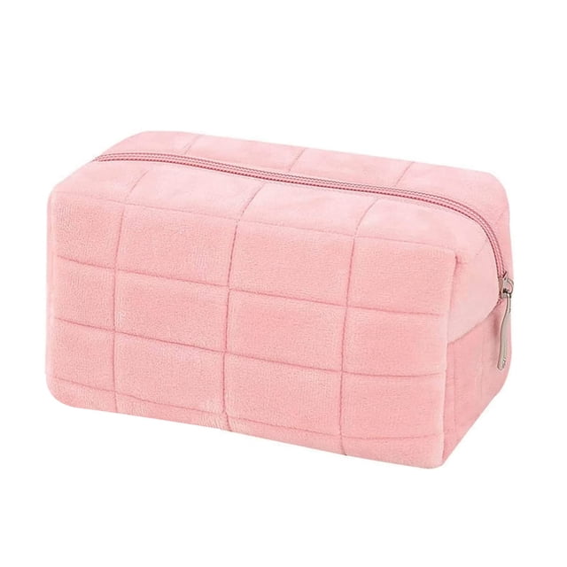 Bolsa de maquillaje HABUAETY pequeña, material de felpa Y2k a cuadros