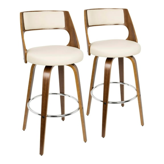 Cecina Mid-Century Modern Barstool with Swivel in Walnut and Cream Faux Leather by LumiSource - Set of 2