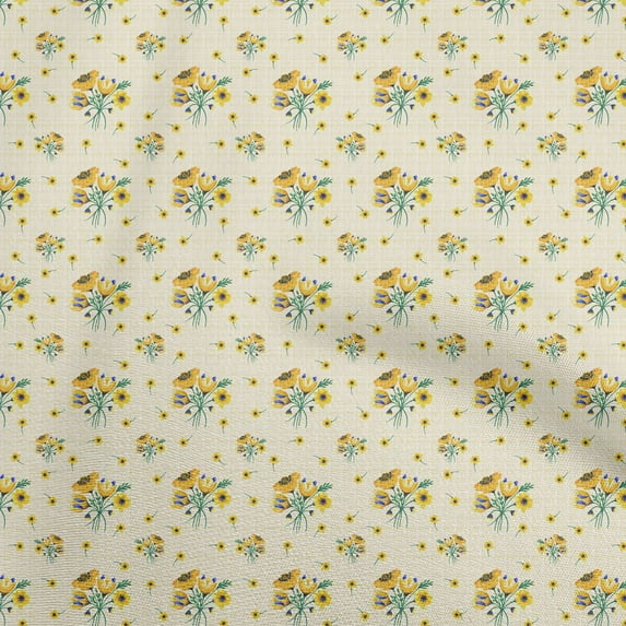 oneOone Cotton Cambric Light Beige Fabric Floral Dress Material Fabric Print Fabric By The Yard 42 Inch Wide