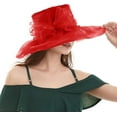 thumbnail image 2 of Foldable Organza Wide Brimmed Hat, Victorian Style Sun Hat, Adjustable Beach Wedding Hat, Suitable for Outdoor Activities in Summer（Red）, 2 of 4
