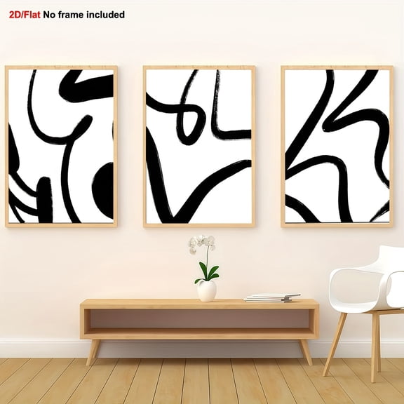 3pcs Frameless Black and White Abstract Line Art Prints - Minimalist Modern Black & White Canvas Wall Decor Set, Bohemian/Contemporary Trio Paintings for, Blackout Line Drawing Posters (No Frame Nee