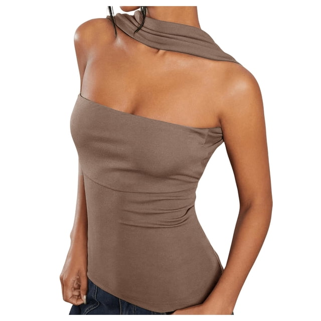 Women's Y2K Halter Tube Tops Summer Strapless Ruched Open Back Slim Fit Bandeau Tank Tops