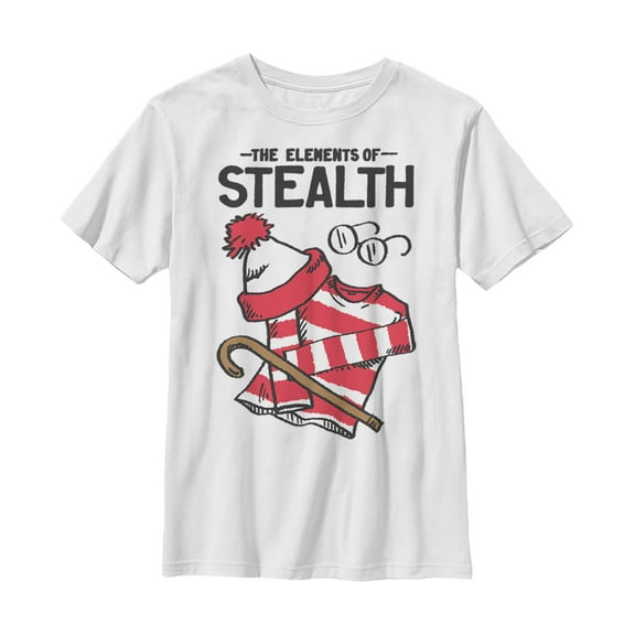 Boy's Where's Waldo Elements of Stealth  Graphic Tee White X Large