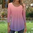 thumbnail image 4 of Delliss Women's Gradient Print Shirt 3/4 Sleeve Pleated Comfy Basic Top Pink M, 4 of 6