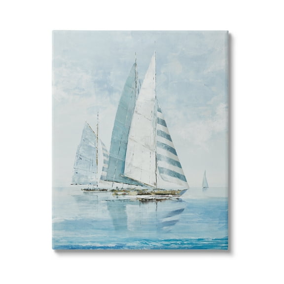 Stupell Industries Blue Maritime Sailboats Transportation Painting Gallery Wrapped Canvas Art Print Wall Art, 36 x 48