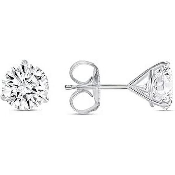 1.25 Ct Round Cut Diamond Stud Earrings 925 Sterling Silver 3 Prong Martini Screw Back Earrings For Mother's Day Gift