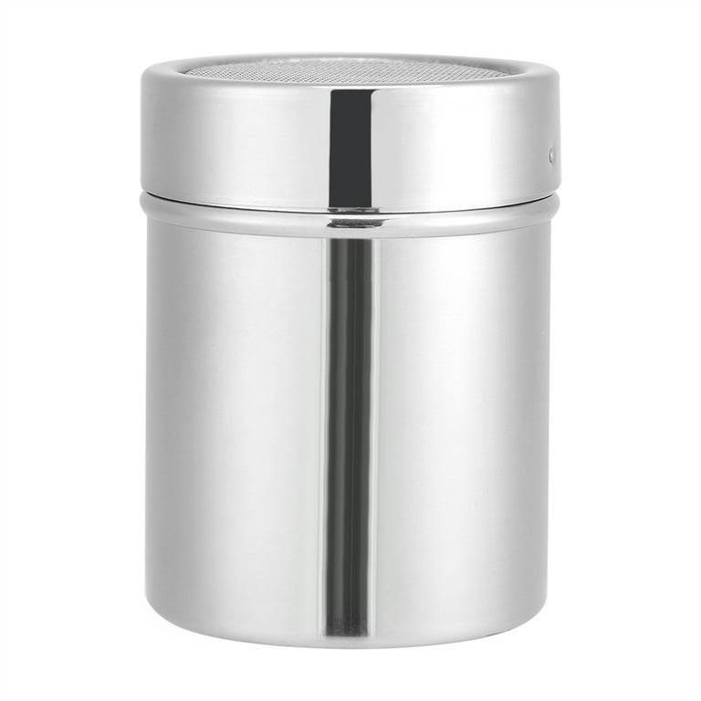 Akoada 2pcs Stainless Steel Powdered Sugar Shaker,Fine Mesh Shaker for Coffee Cocoa Cinnamon Powder with Lid, Silver