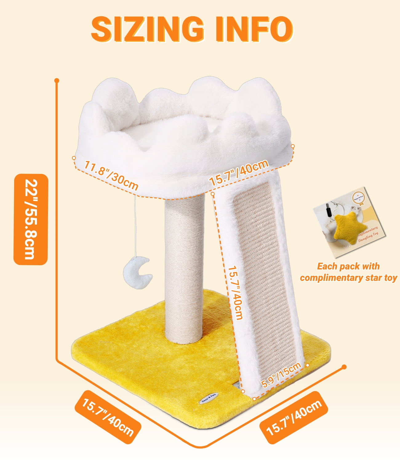 Happi N Pets New Cloud Cat Tree, Cat Scratching Post with Bed, Small Cat Tree with Scratching Pad & Cloud Soft Perch, Extra Toys, Bonus Catnip