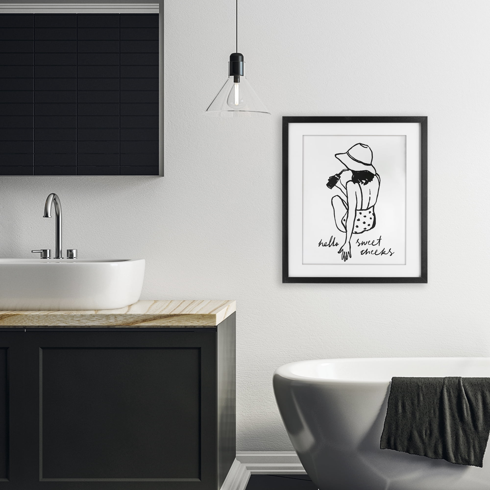 Stupell Industries Bathroom Refresh Sweet Cheeks Black Framed Print Under Glass, design by Lettered and Lined